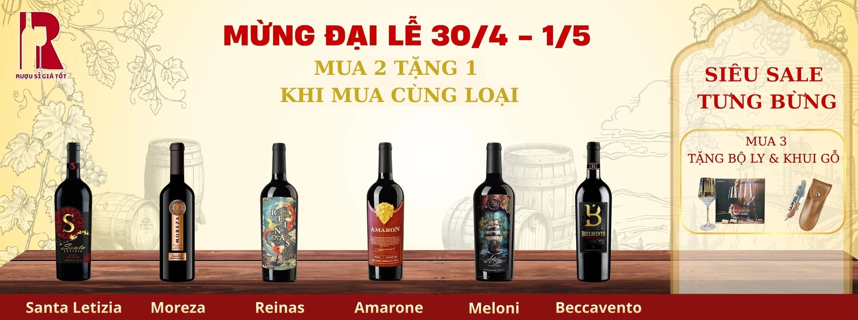 Mua 2 tặng 1 vang Ý & vang Chile